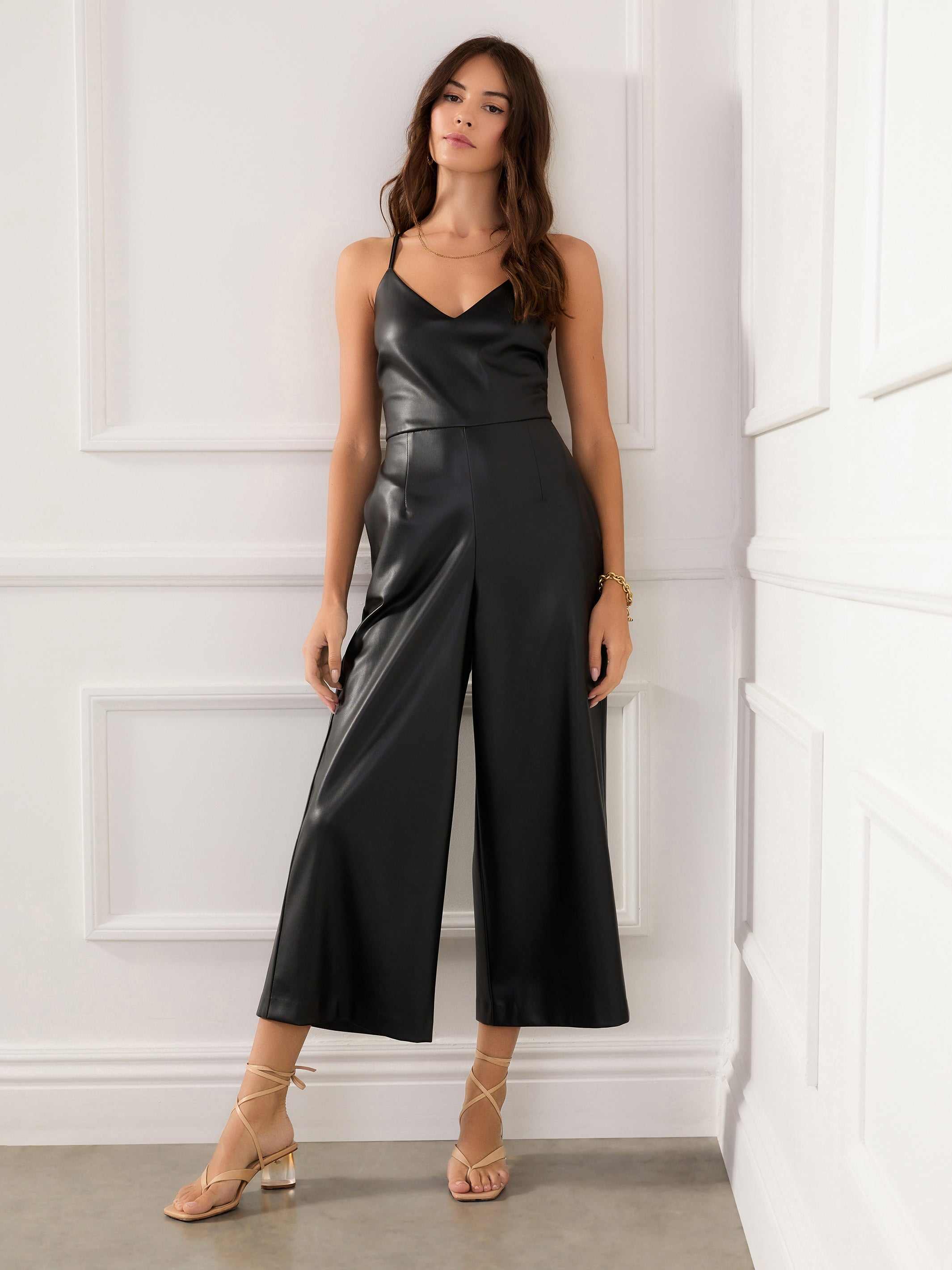 Faux Leather Cropped Jumpsuit