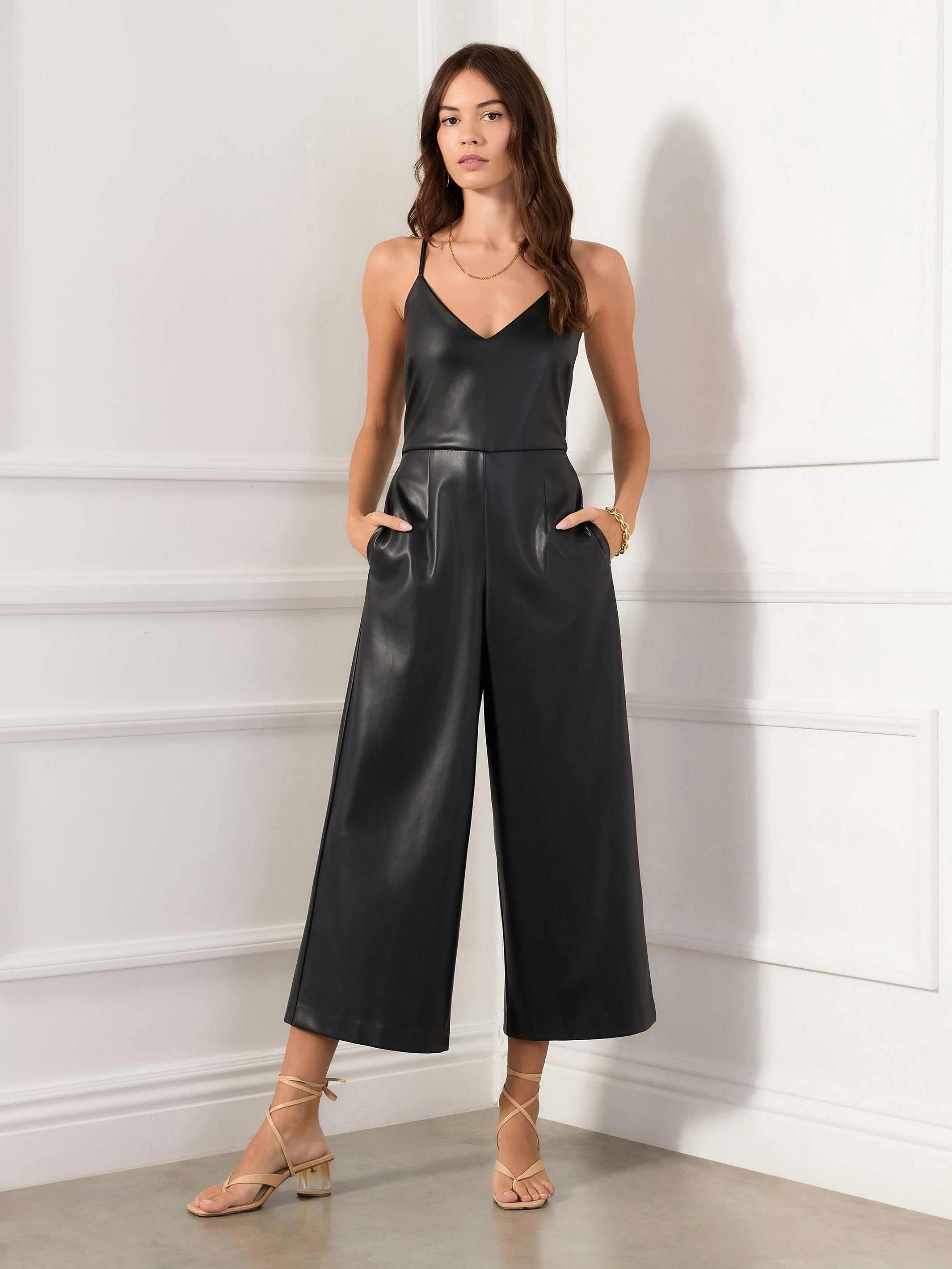 Faux Leather Cropped Jumpsuit