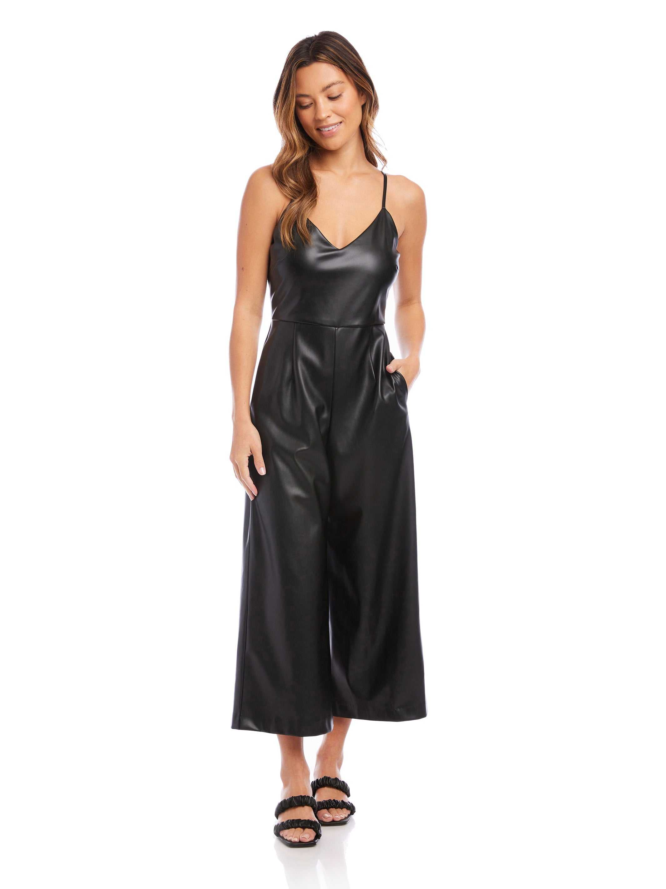 Faux Leather Cropped Jumpsuit