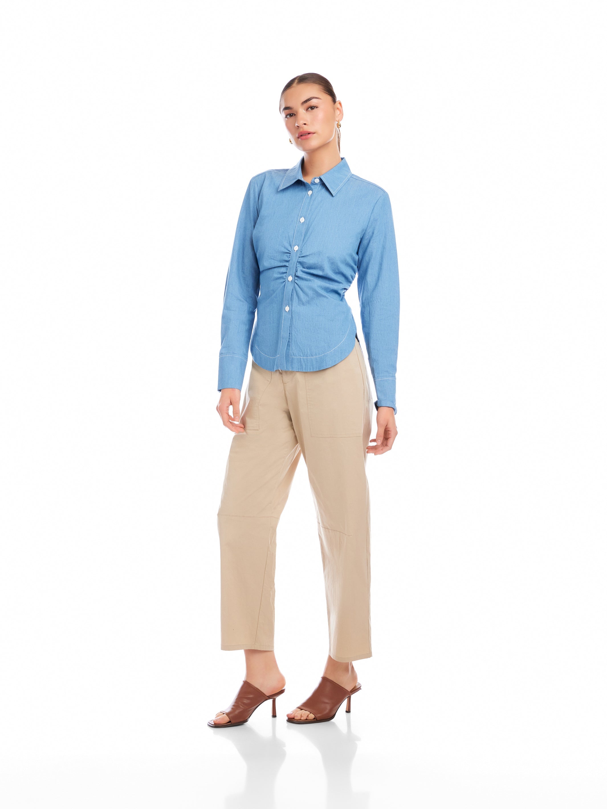 Norlyn Long Sleeve Side-Shirred Shirt