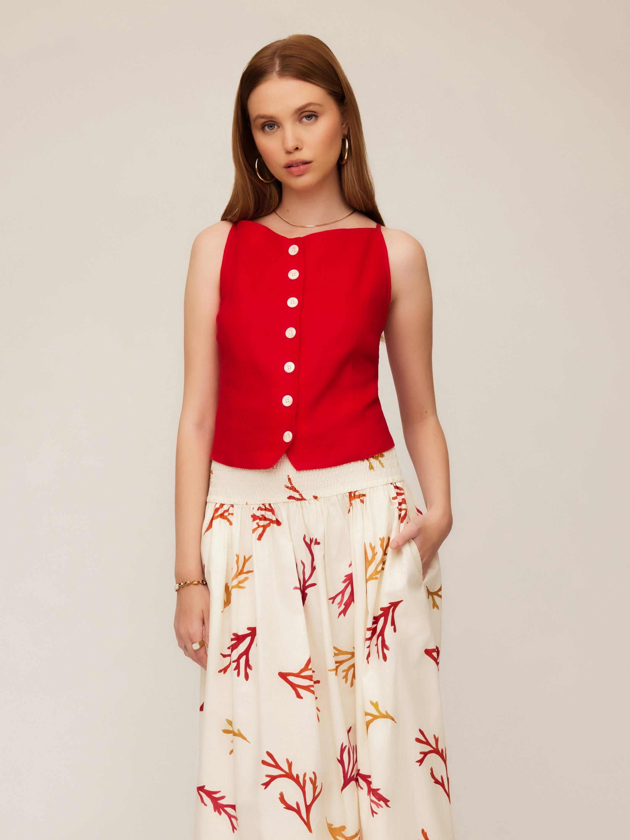 Elis Sleeveless Button-Up Top