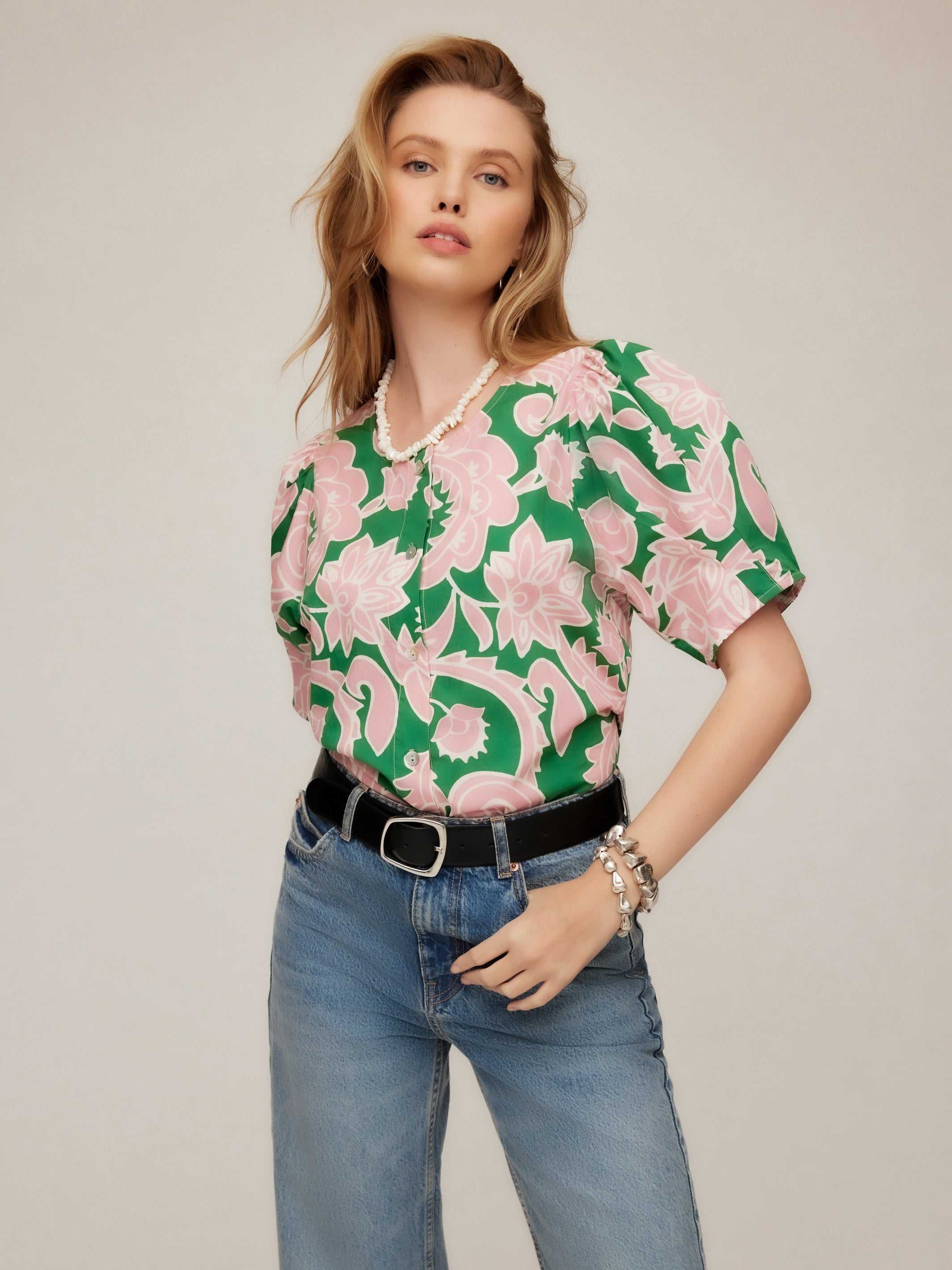 Button-Up Puff Blouse