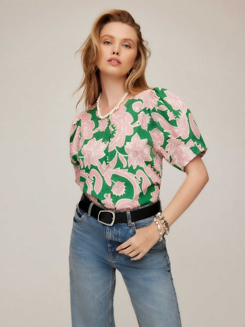 Button-Up Puff Blouse