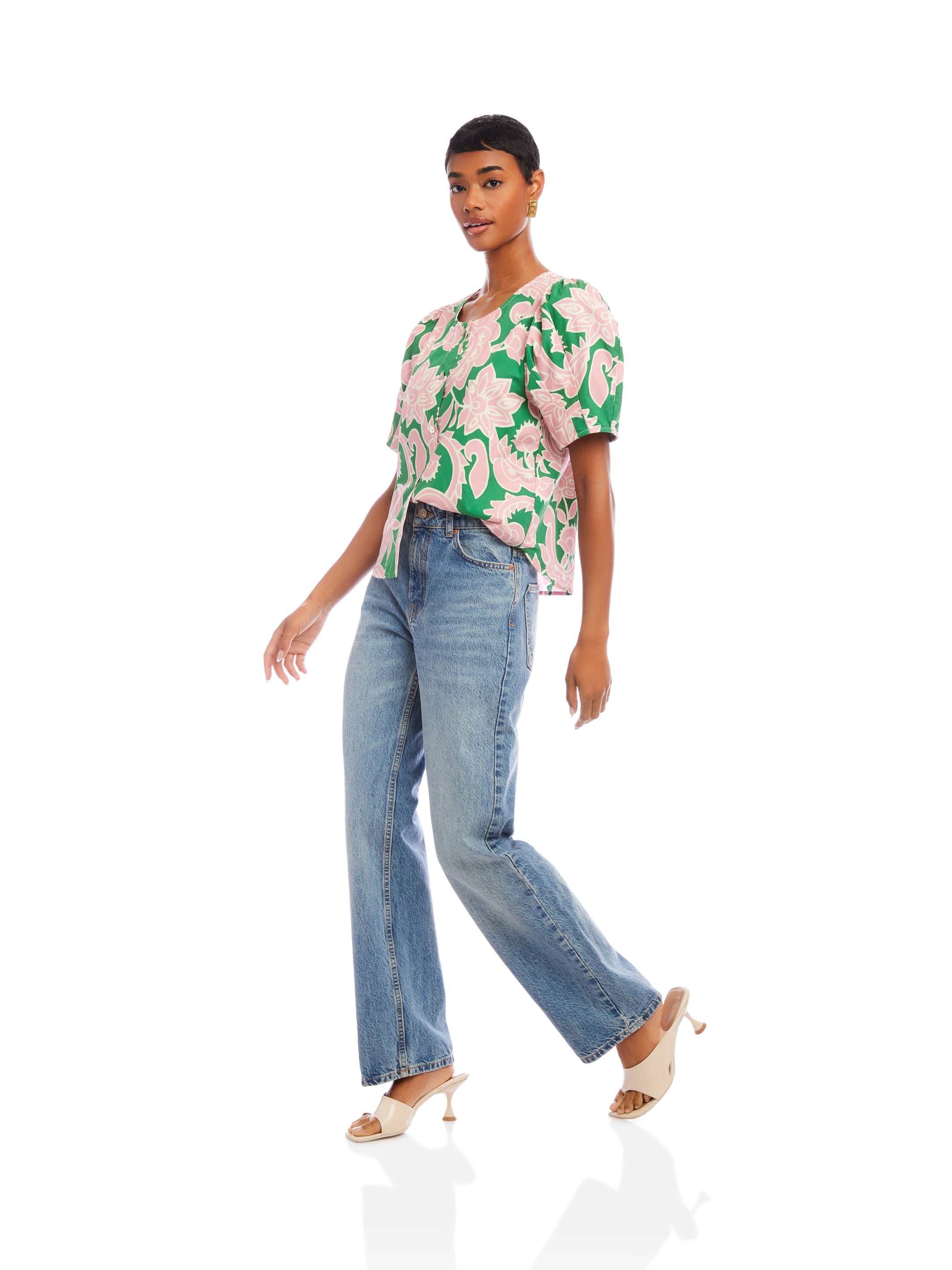 Button-Up Puff Blouse