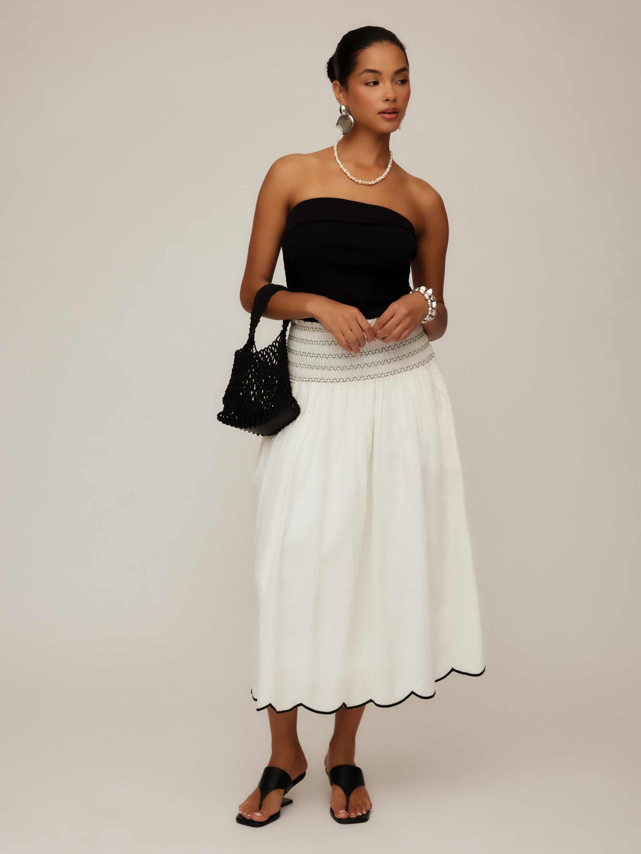 Elsa Smocked Waist Midi Skirt