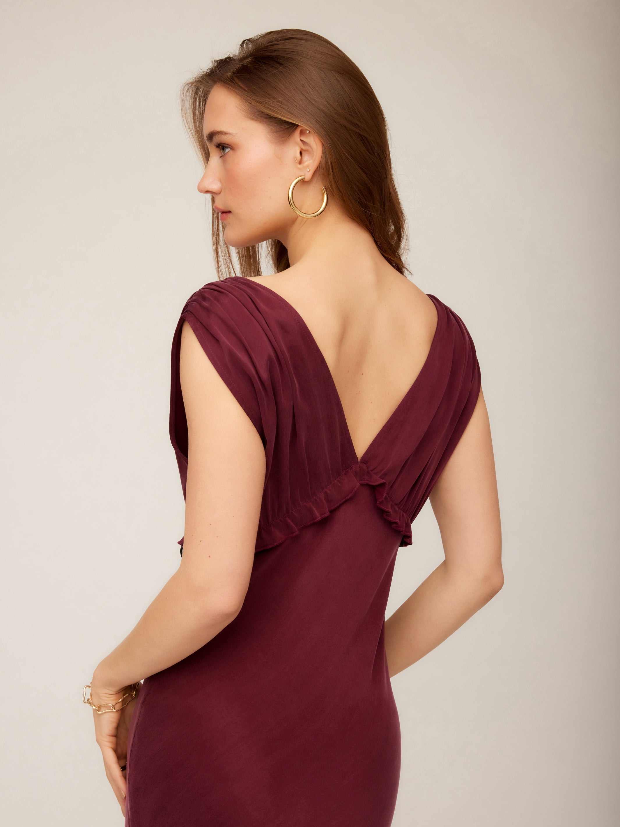 Cierra Ruffle Detail Midi Dress