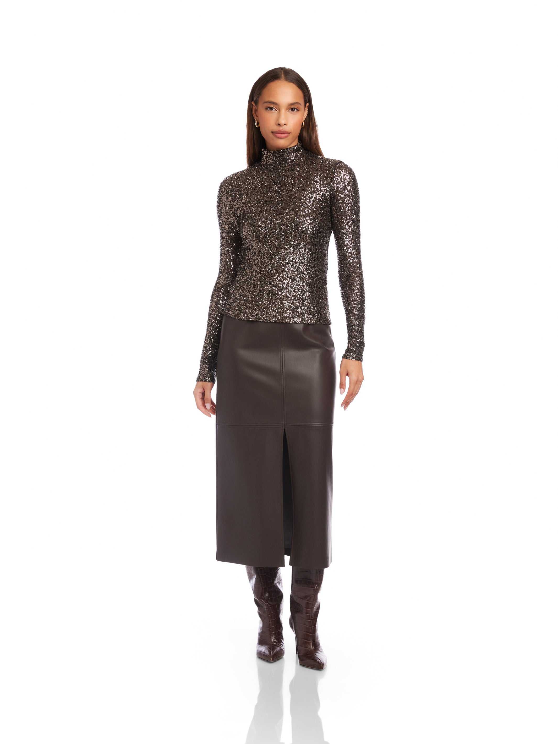 Mara Sequin Mock Neck Top