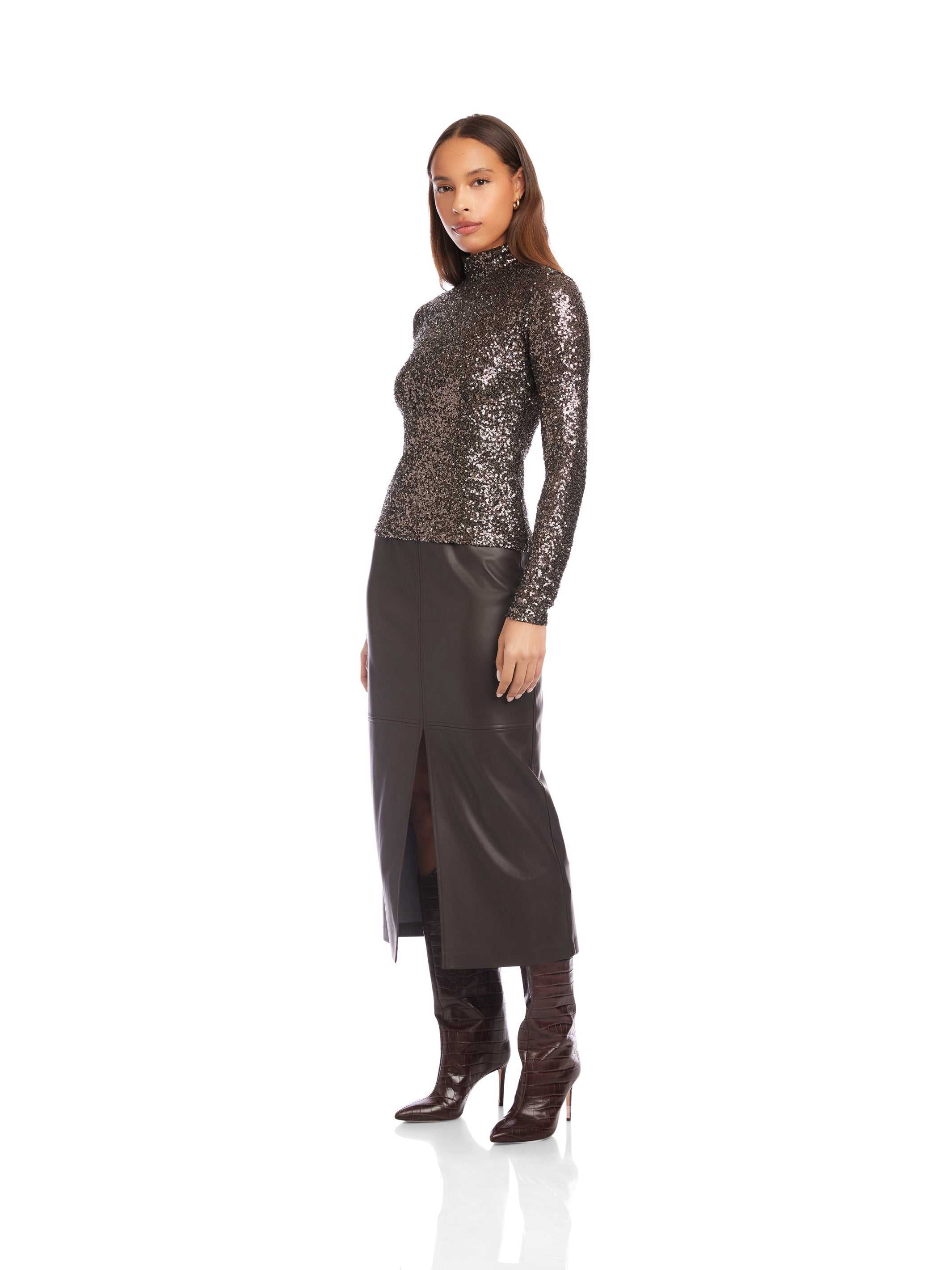 Mara Sequin Mock Neck Top
