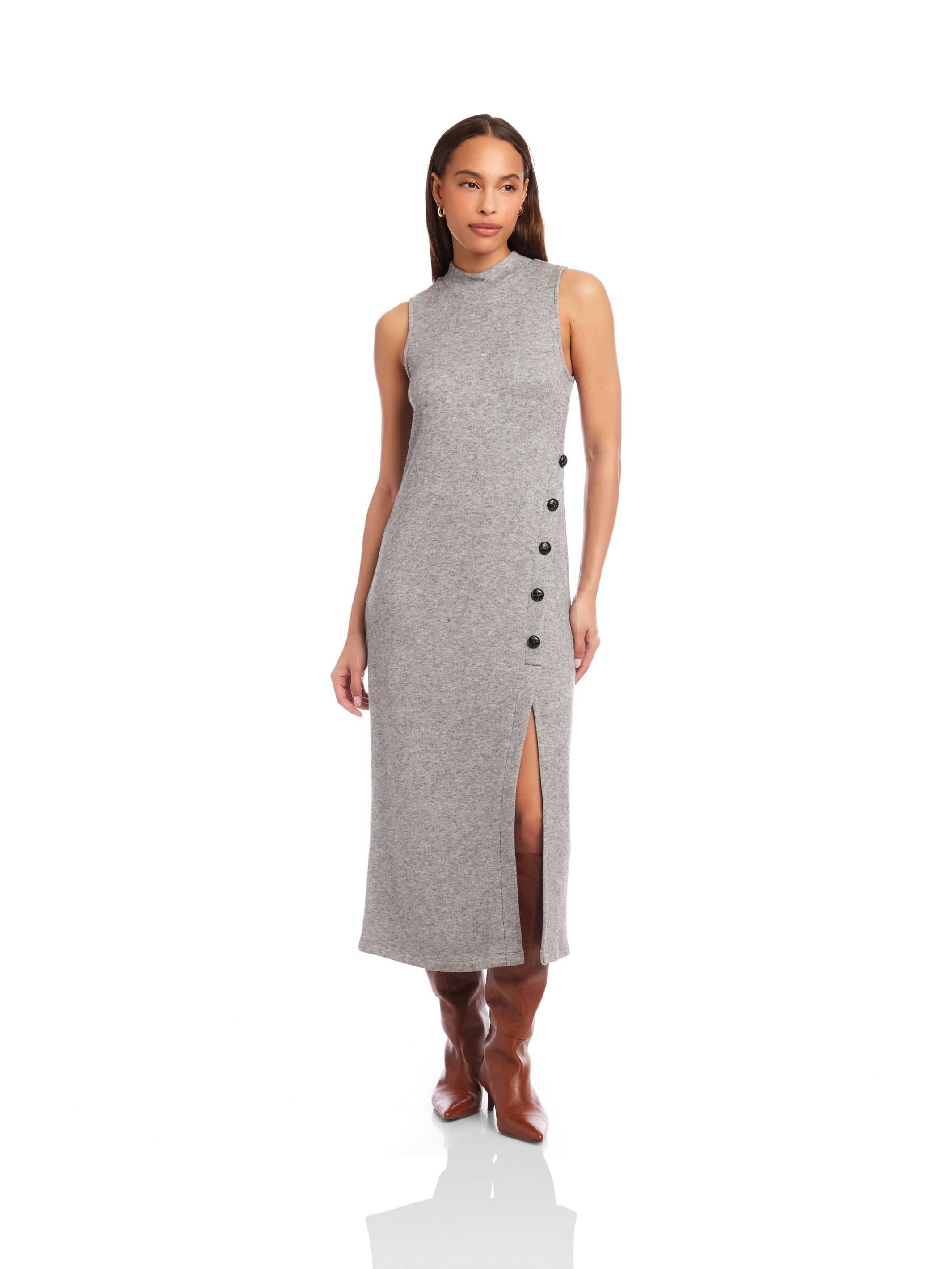 Lauren Button Detail Midi Dress