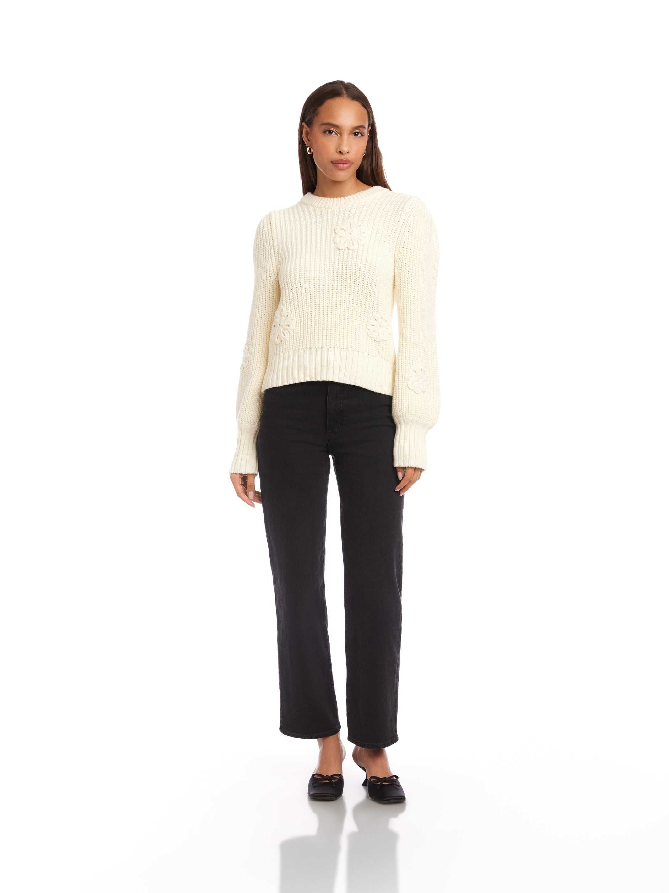 Brylee Crochet Flower Detail Sweater