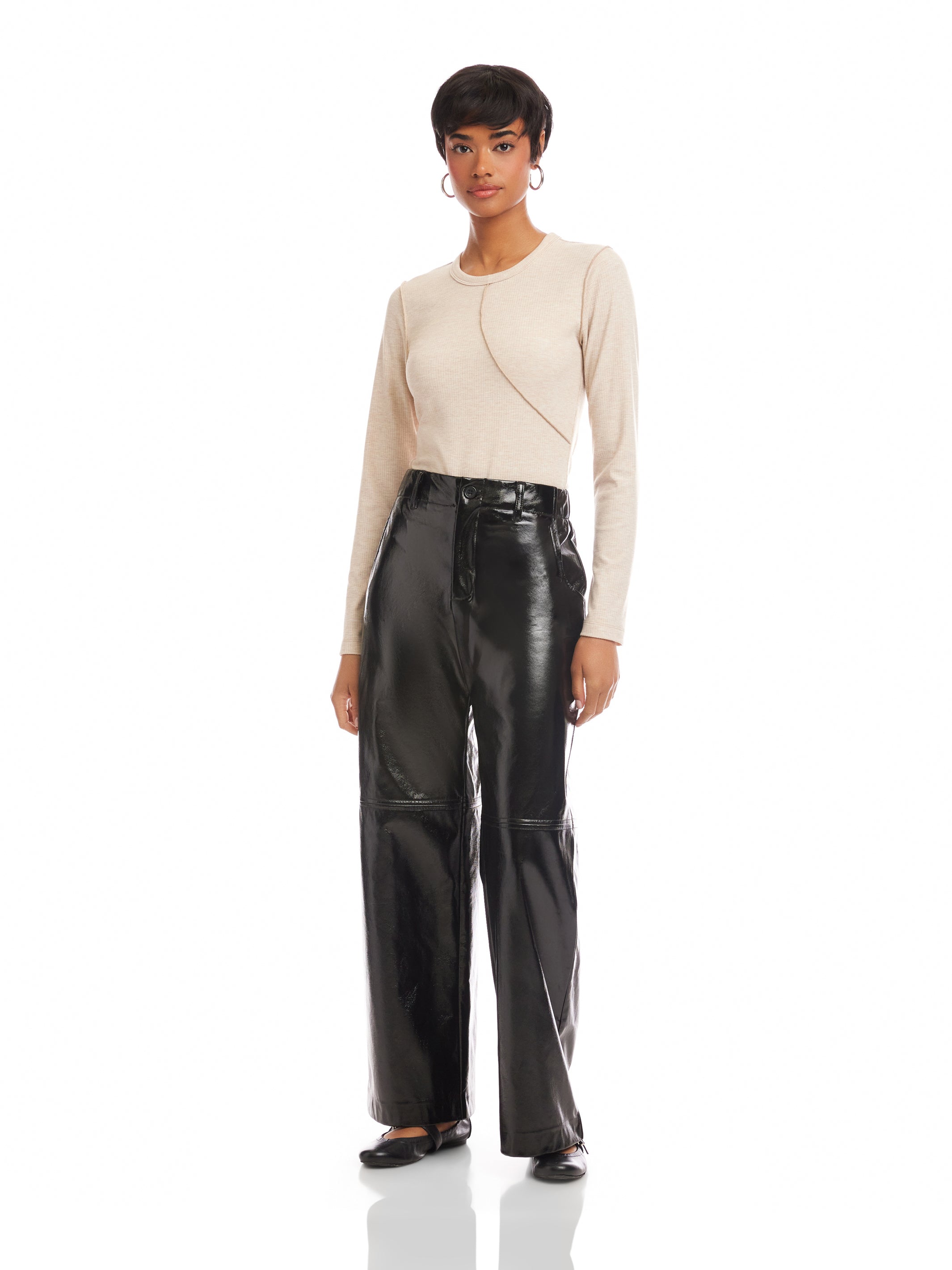 Lara Faux Patent Leather Wide-Leg Pants