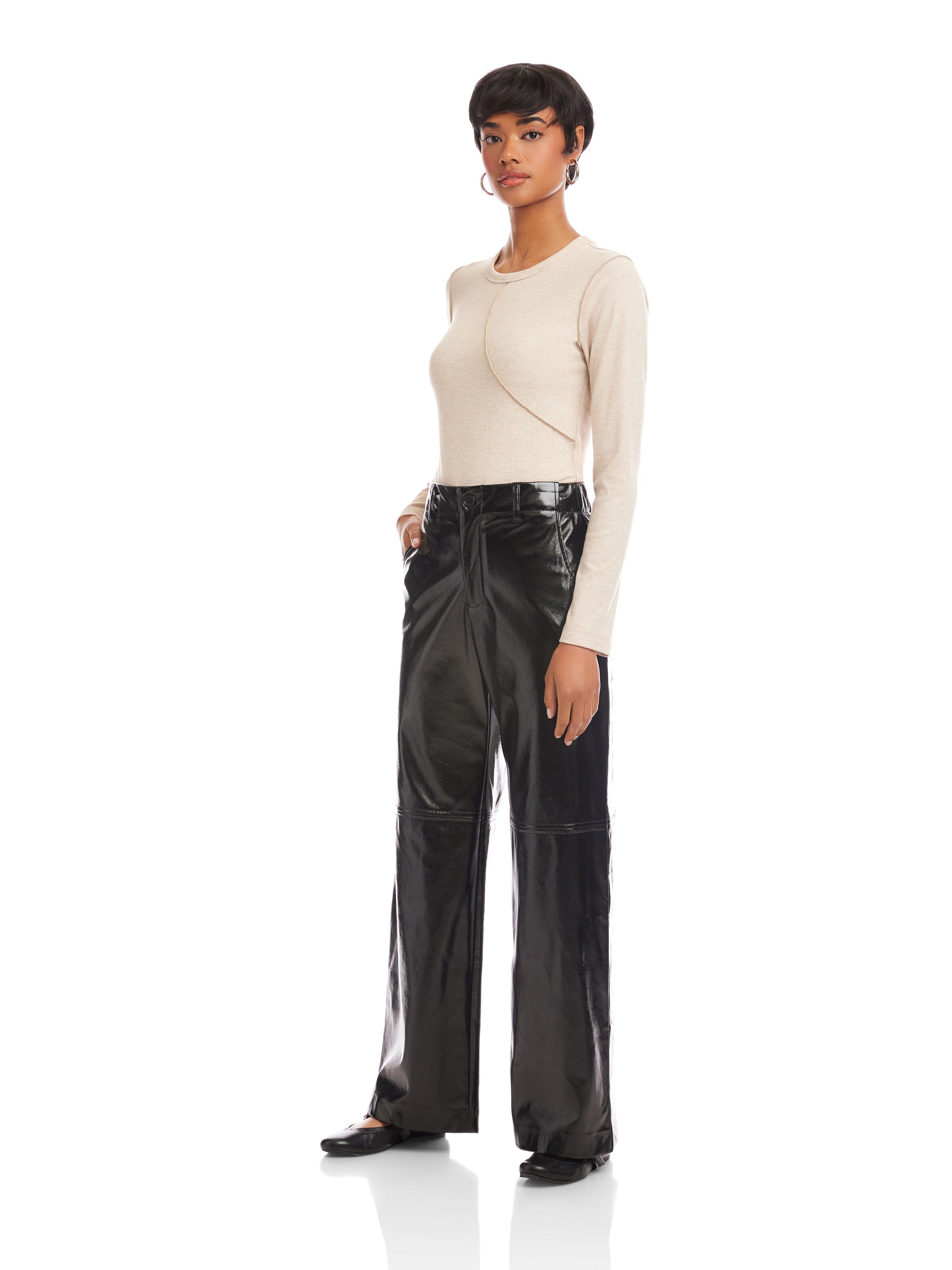 Lara Faux Patent Leather Wide-Leg Pants