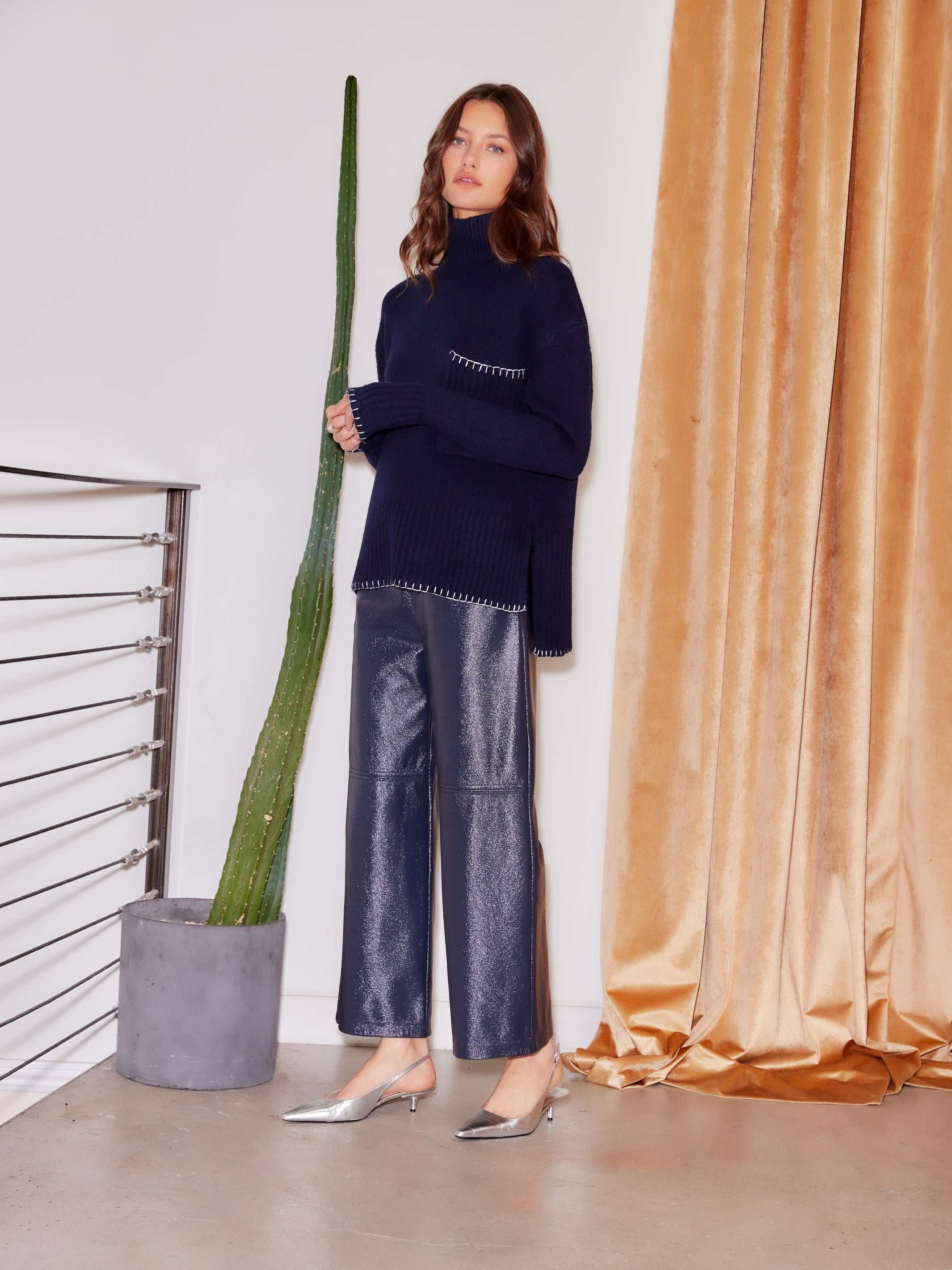 Faux Patent Leather Cropped Pants