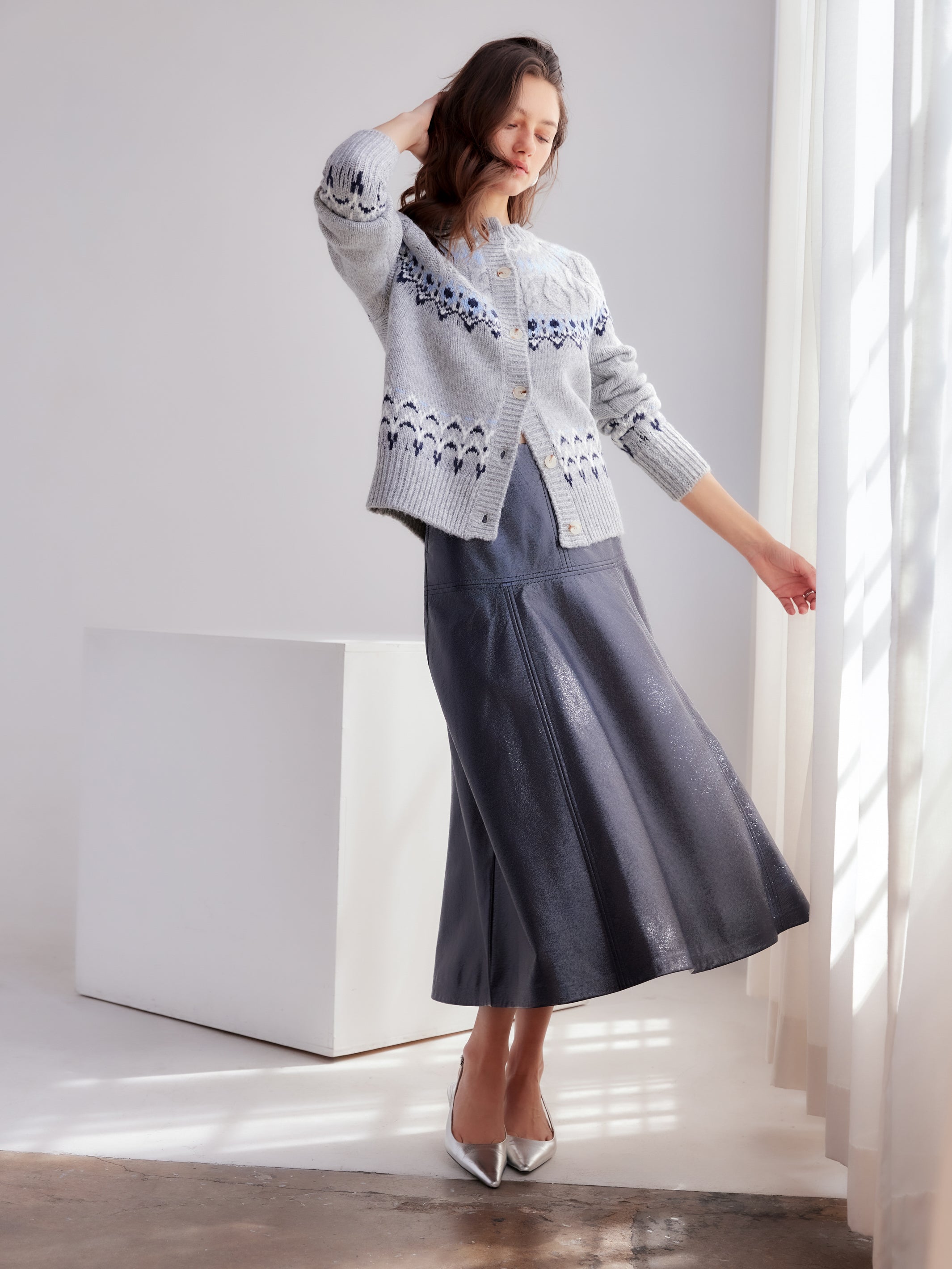 Bronwyn Faux Patent Leather Midi Skirt