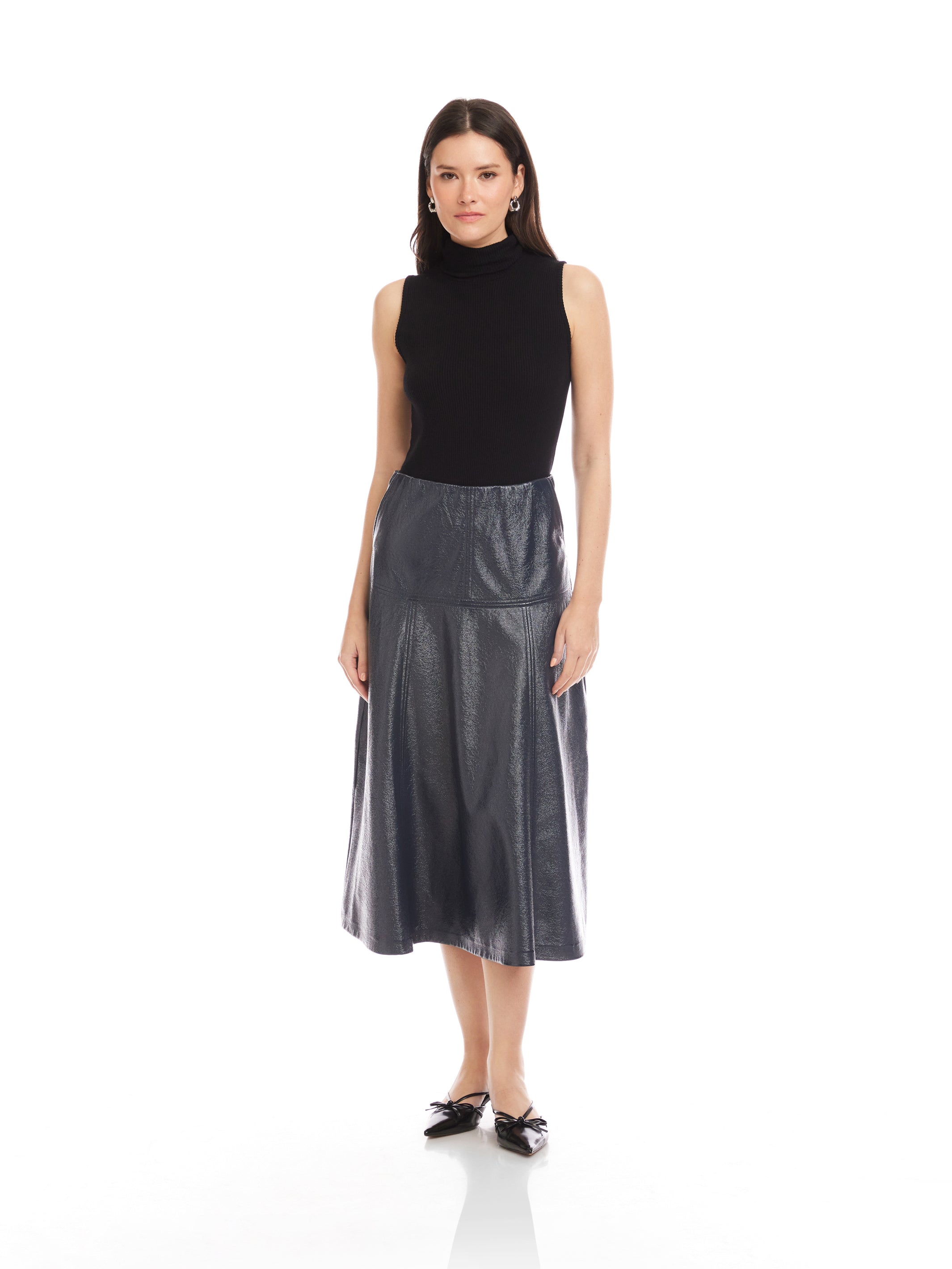 Bronwyn Faux Patent Leather Midi Skirt