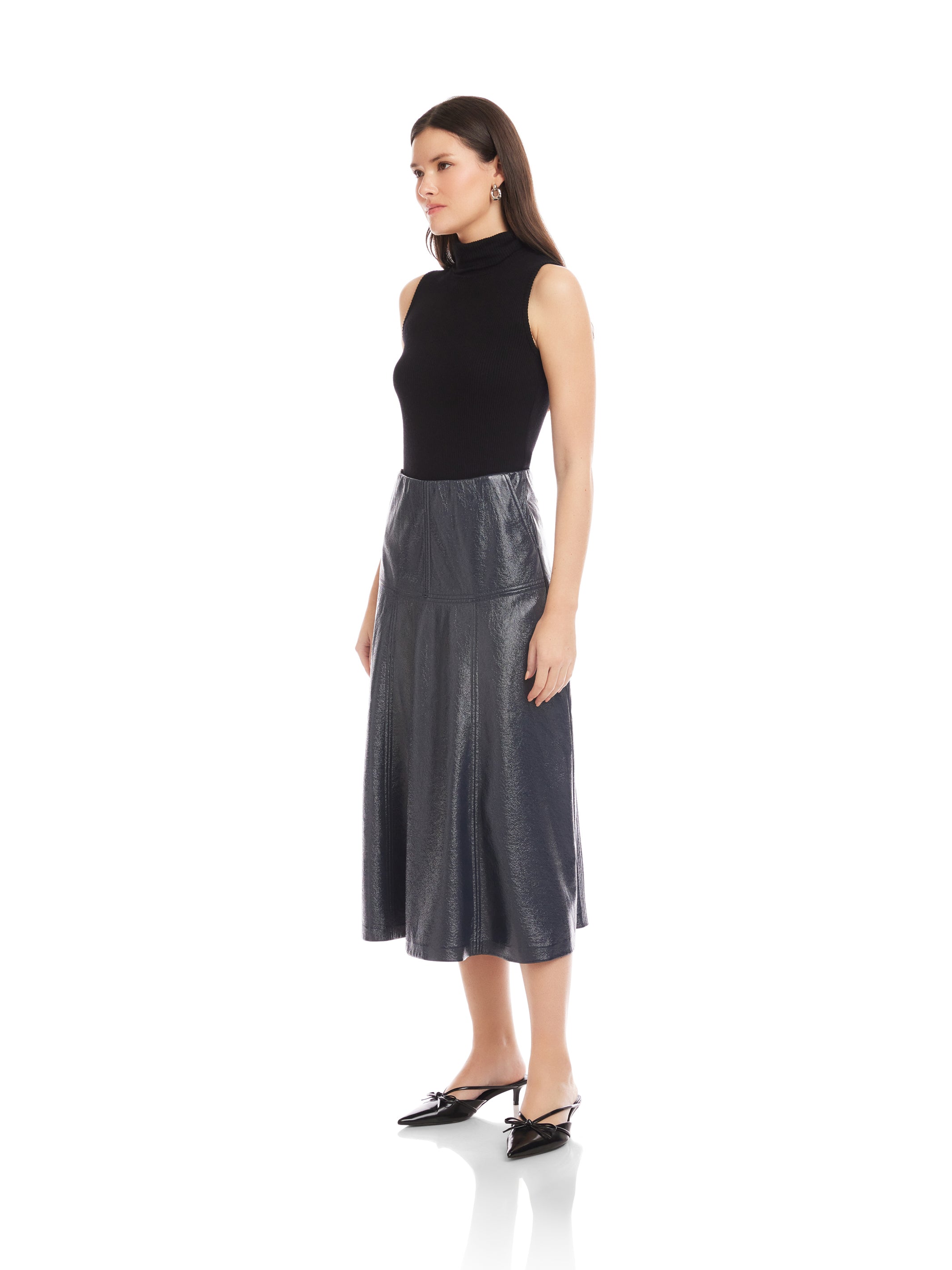 Bronwyn Faux Patent Leather Midi Skirt
