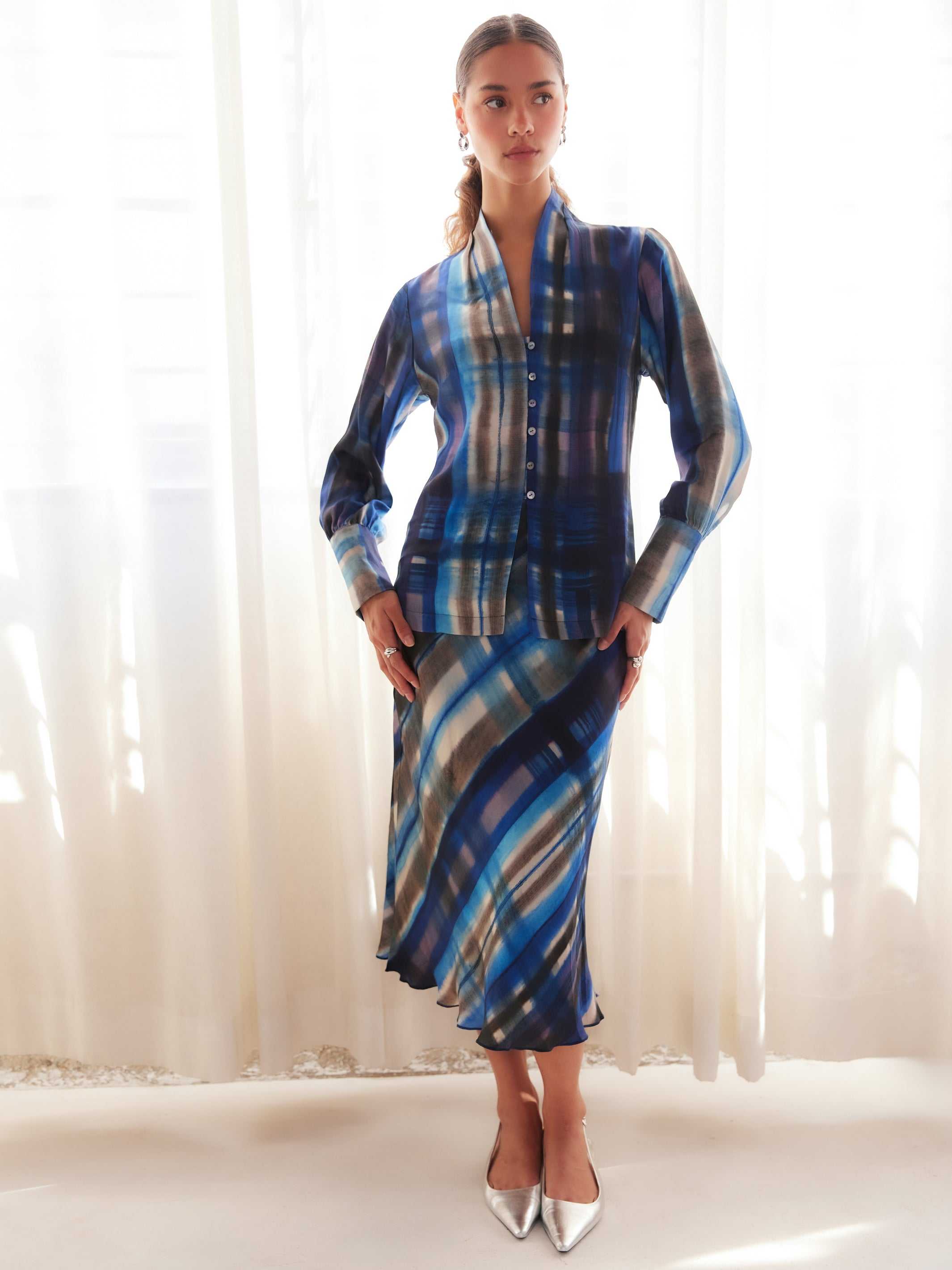 V-Neck Button Front Top