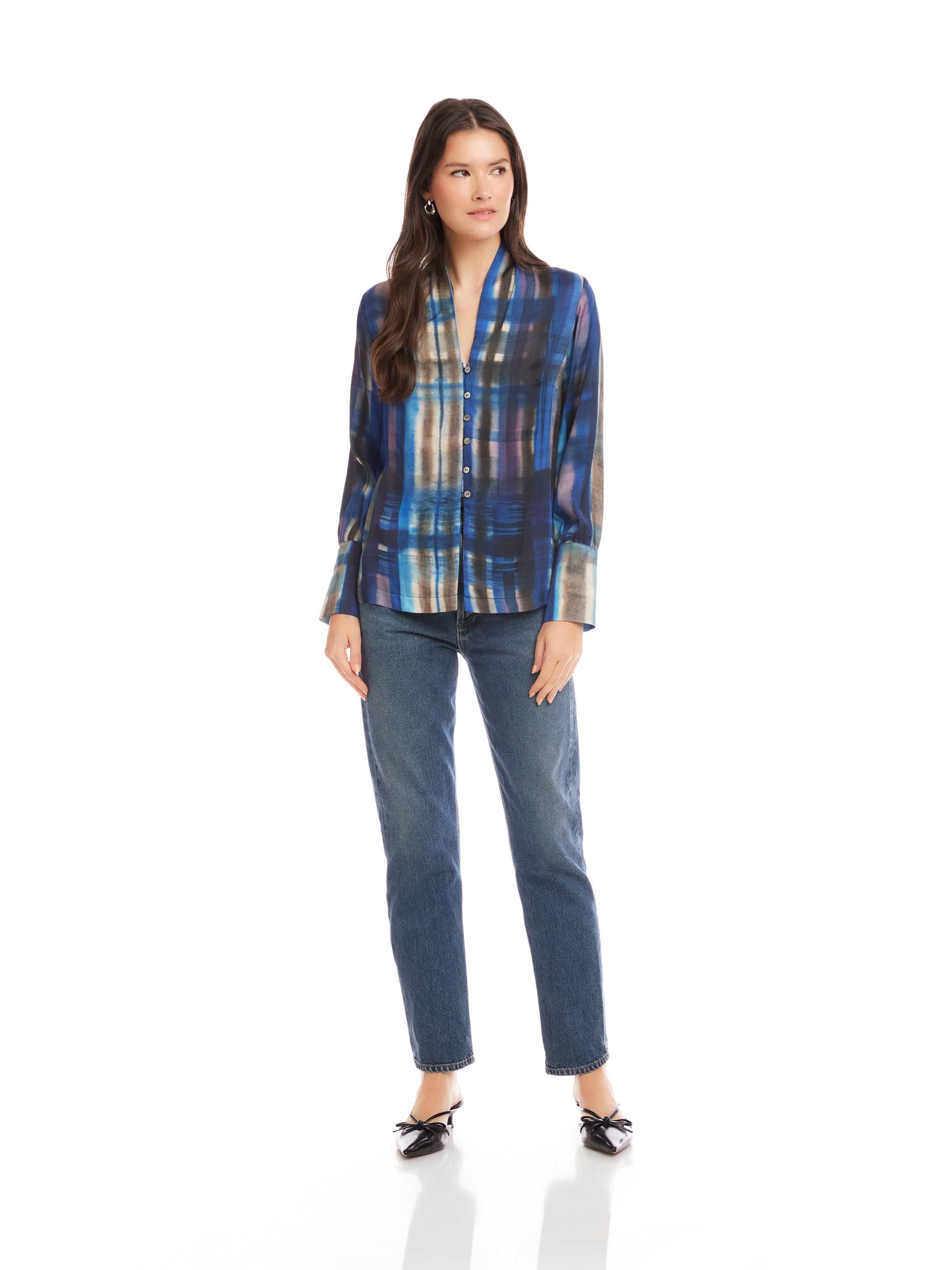 V-Neck Button Front Top