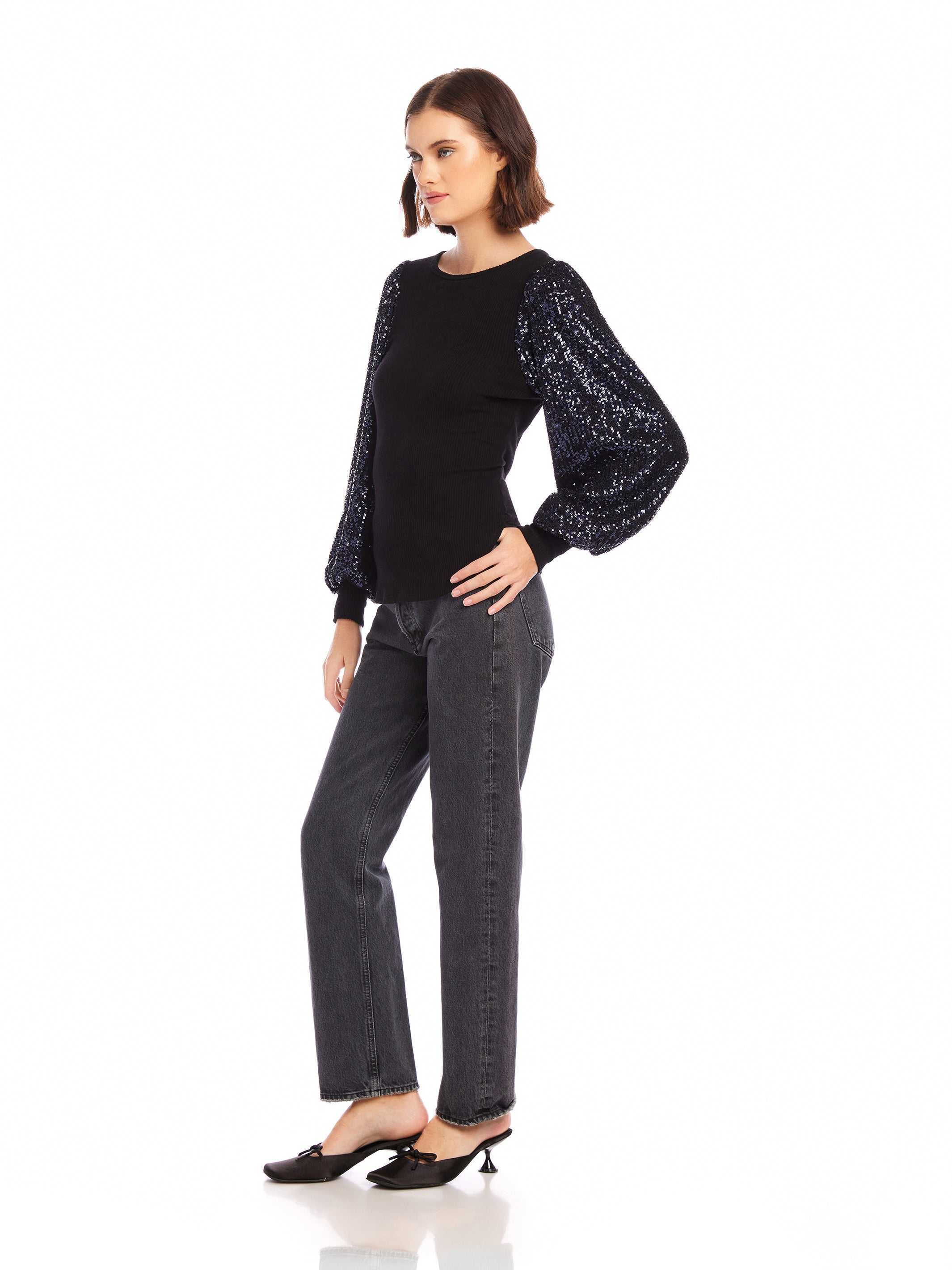 Sequin Bishop Sleeve Top