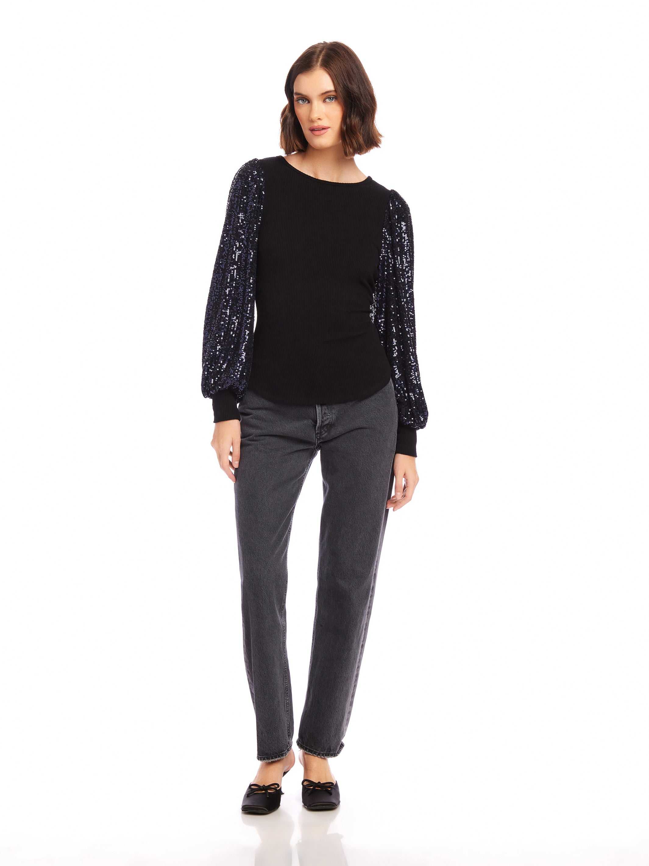 Sequin Bishop Sleeve Top