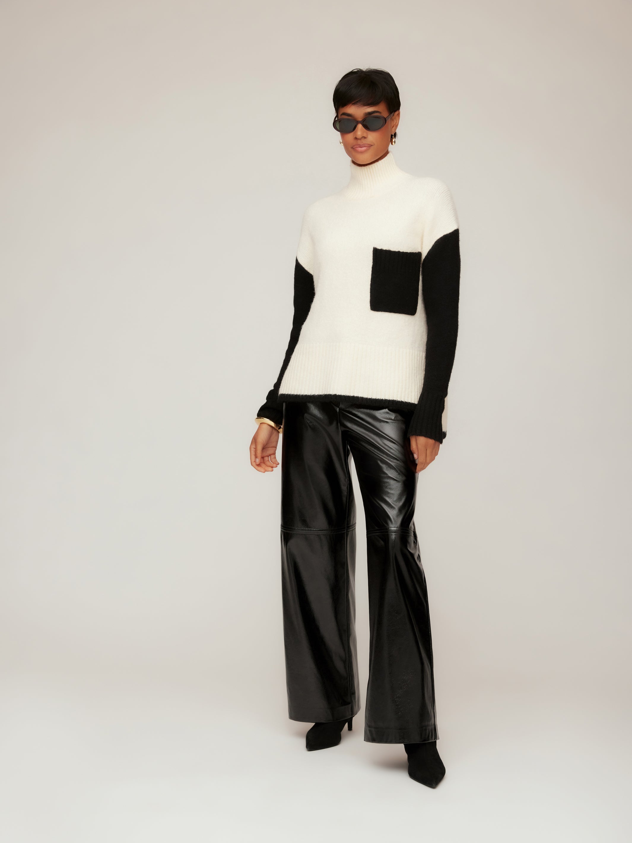 Lara Faux Patent Leather Wide-Leg Pants