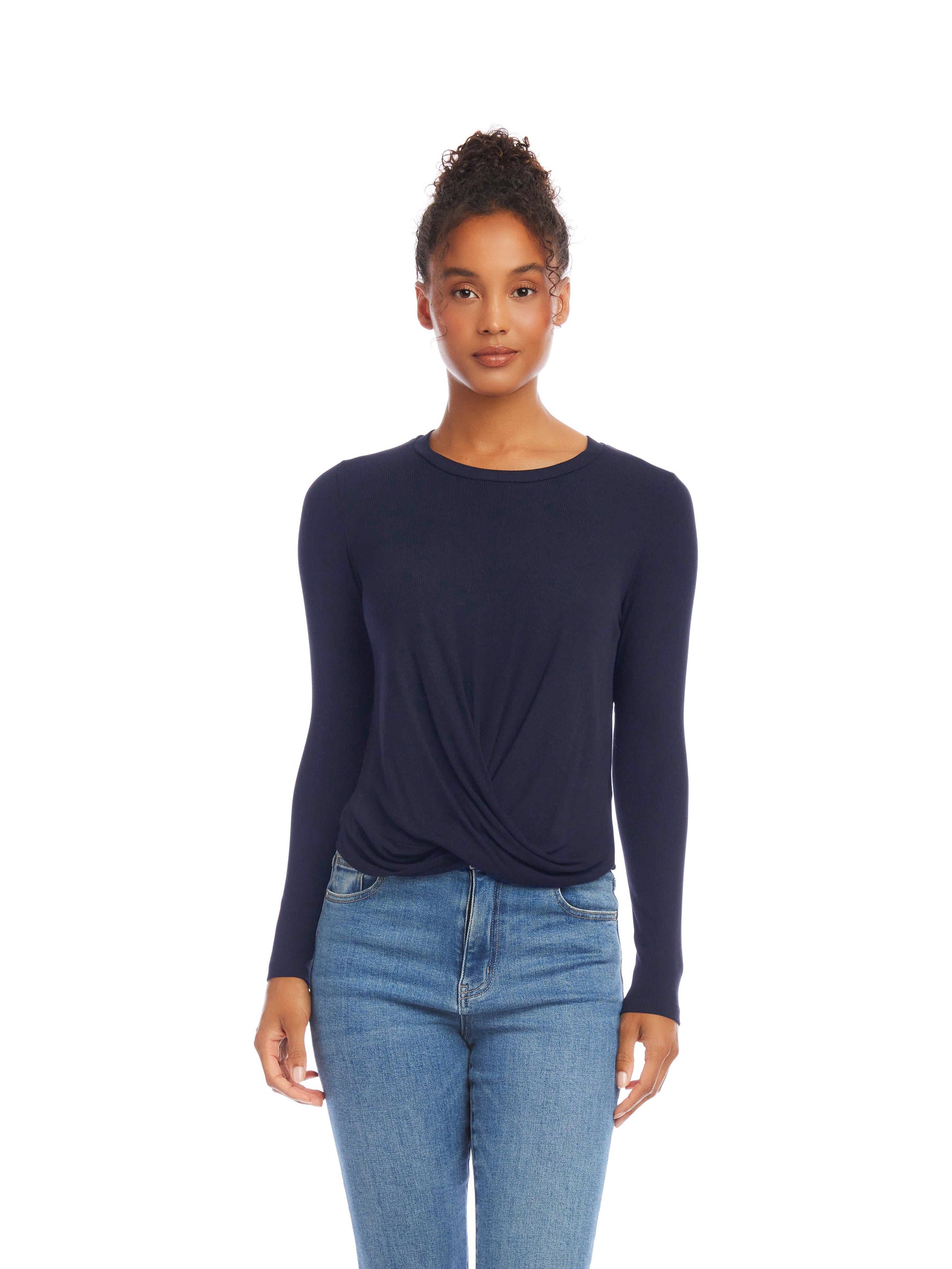 Long Sleeve Twist Front Top